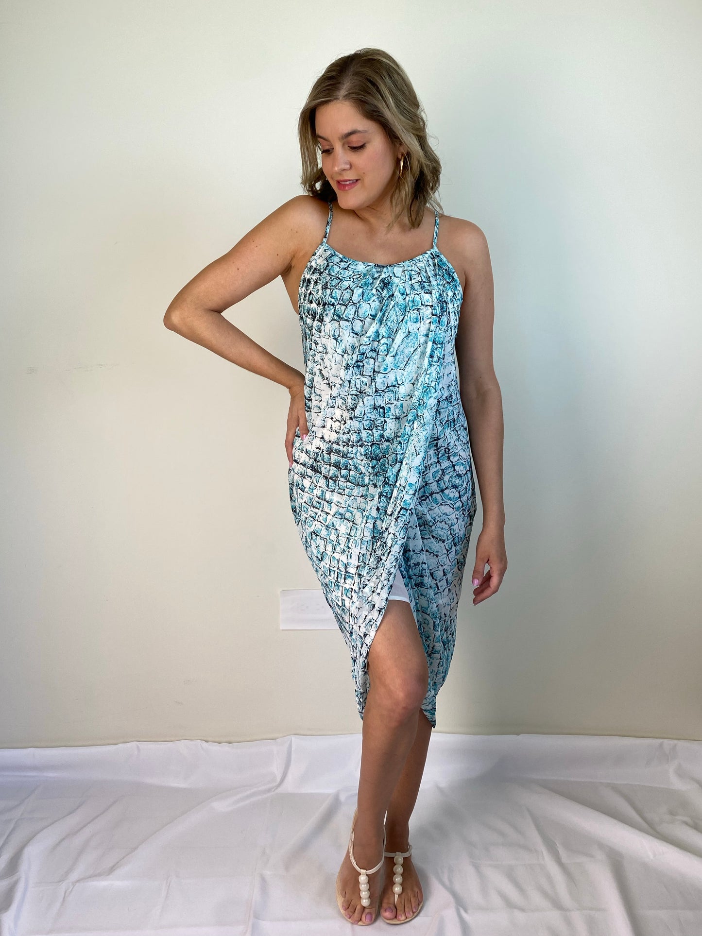 Blue Snake Draped Dress