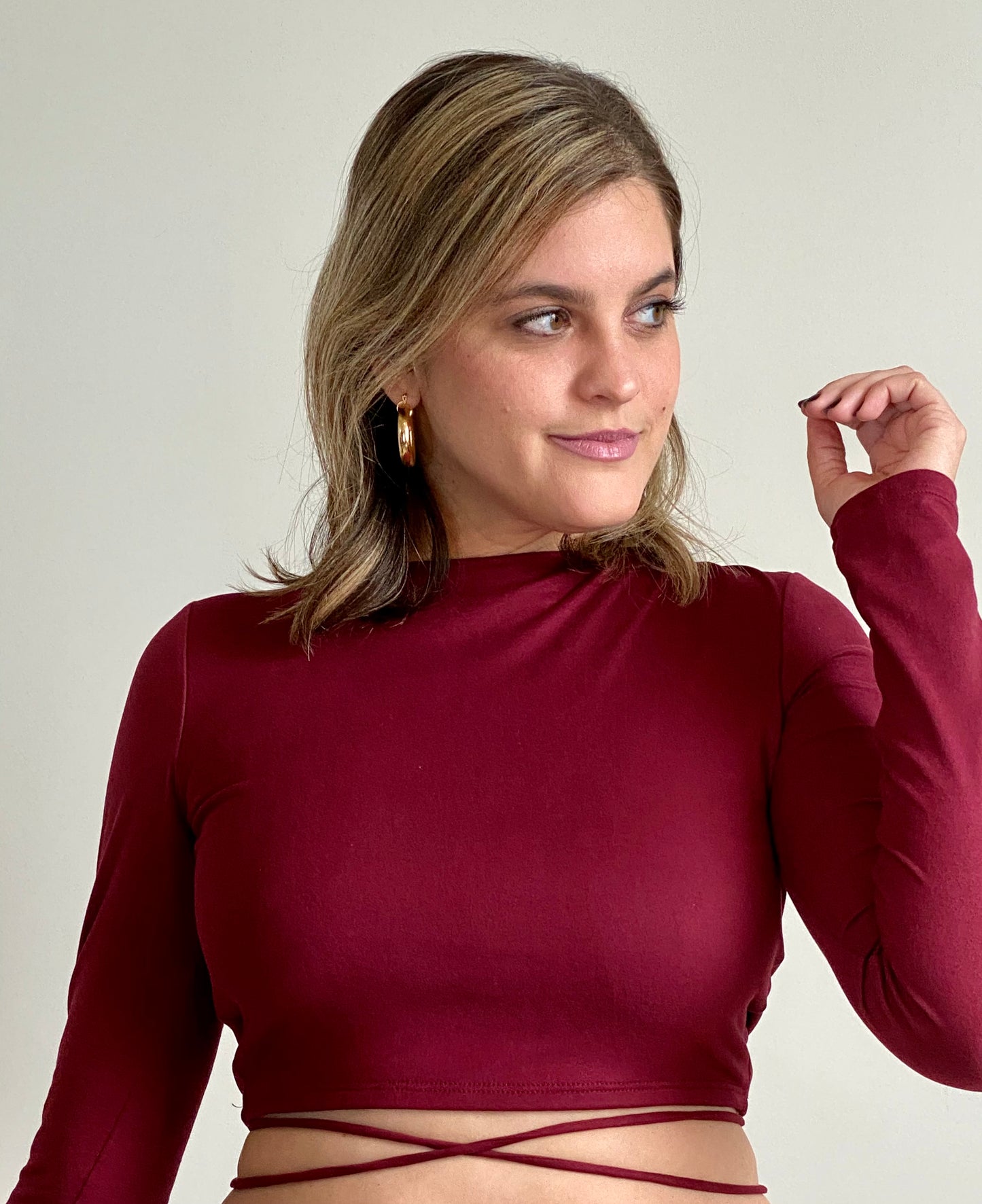 Burgundy Lace Back Crop Top