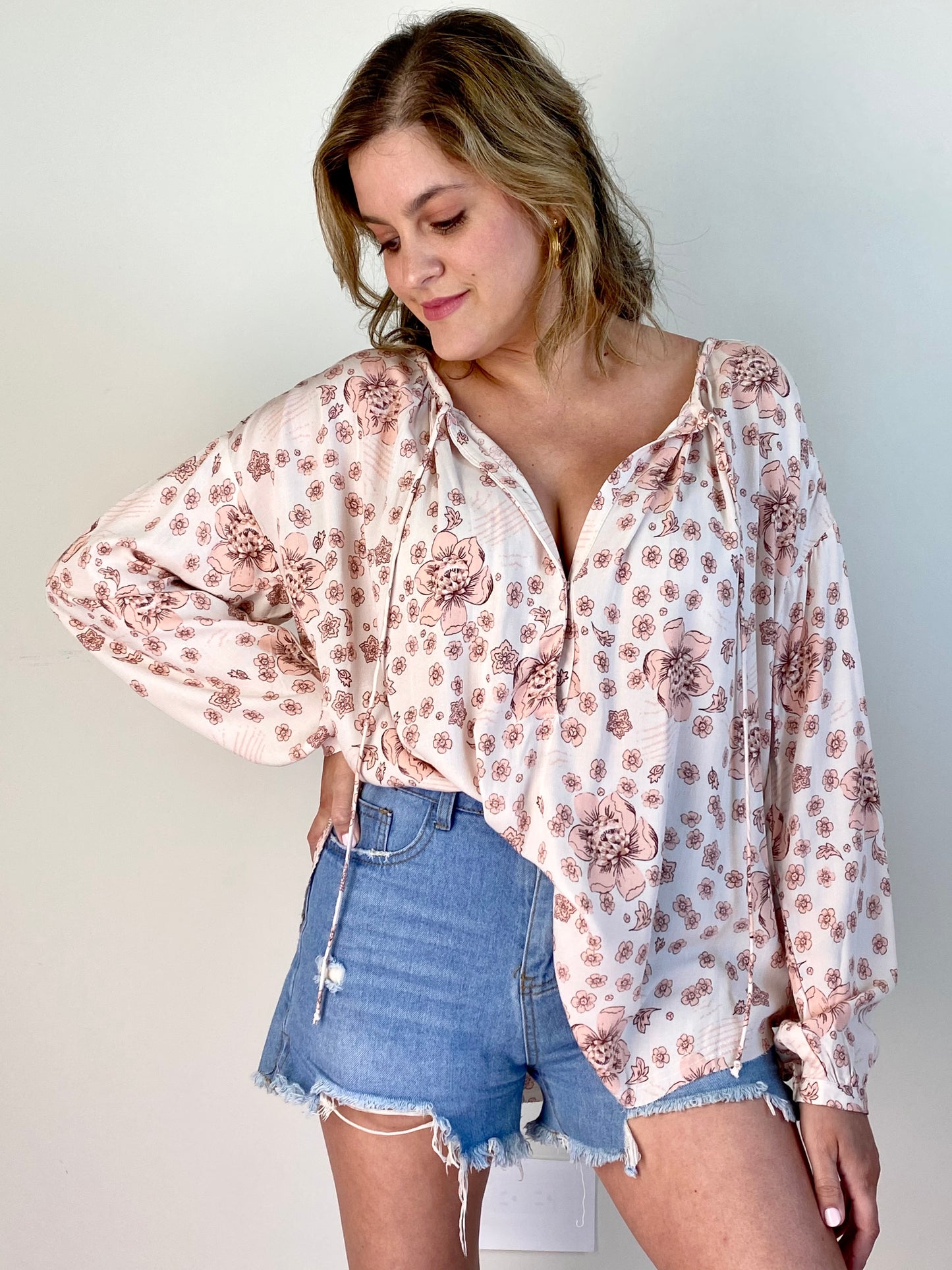 Salmon Floral Top