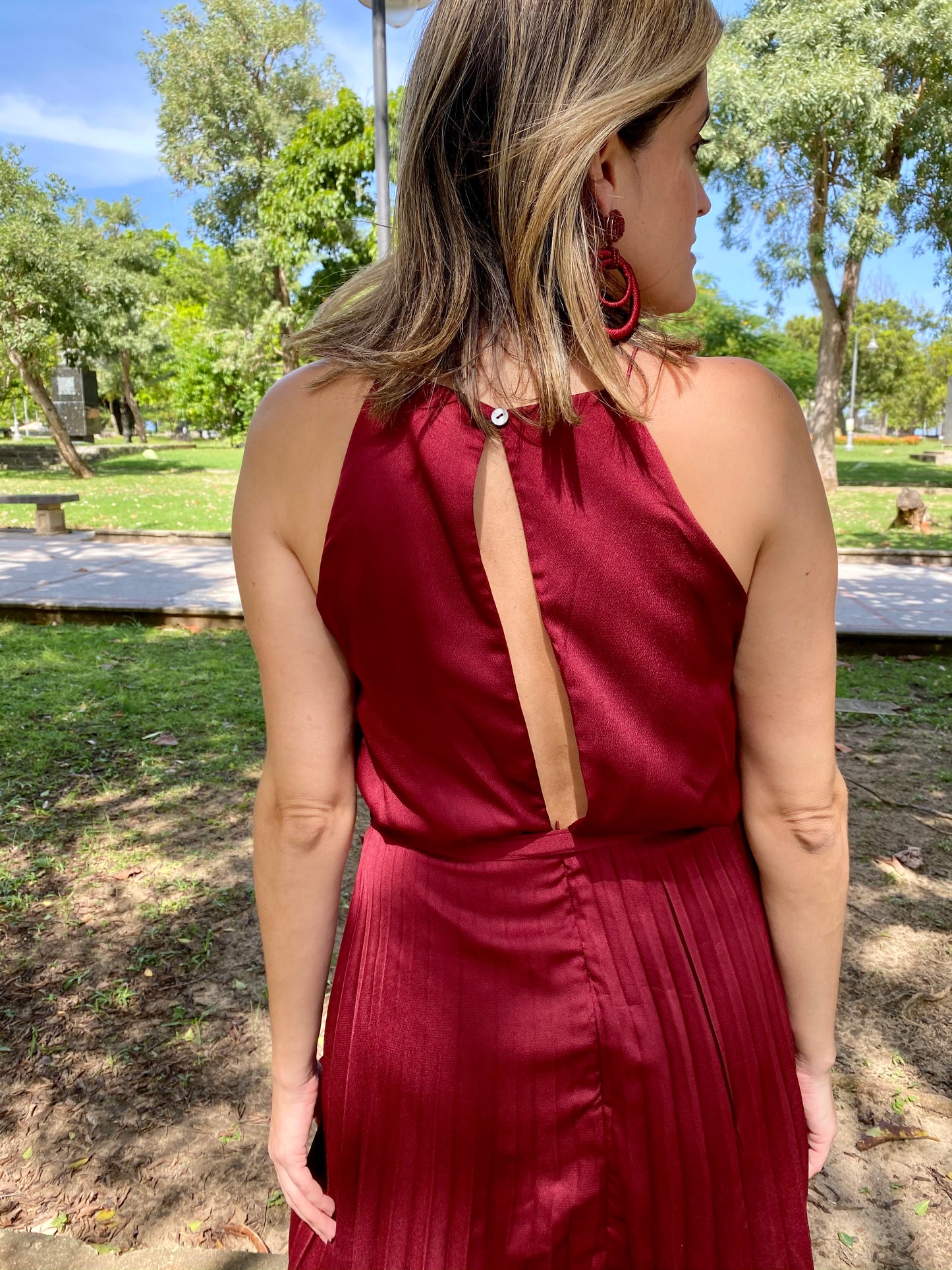 Wine Satin Midi Dress