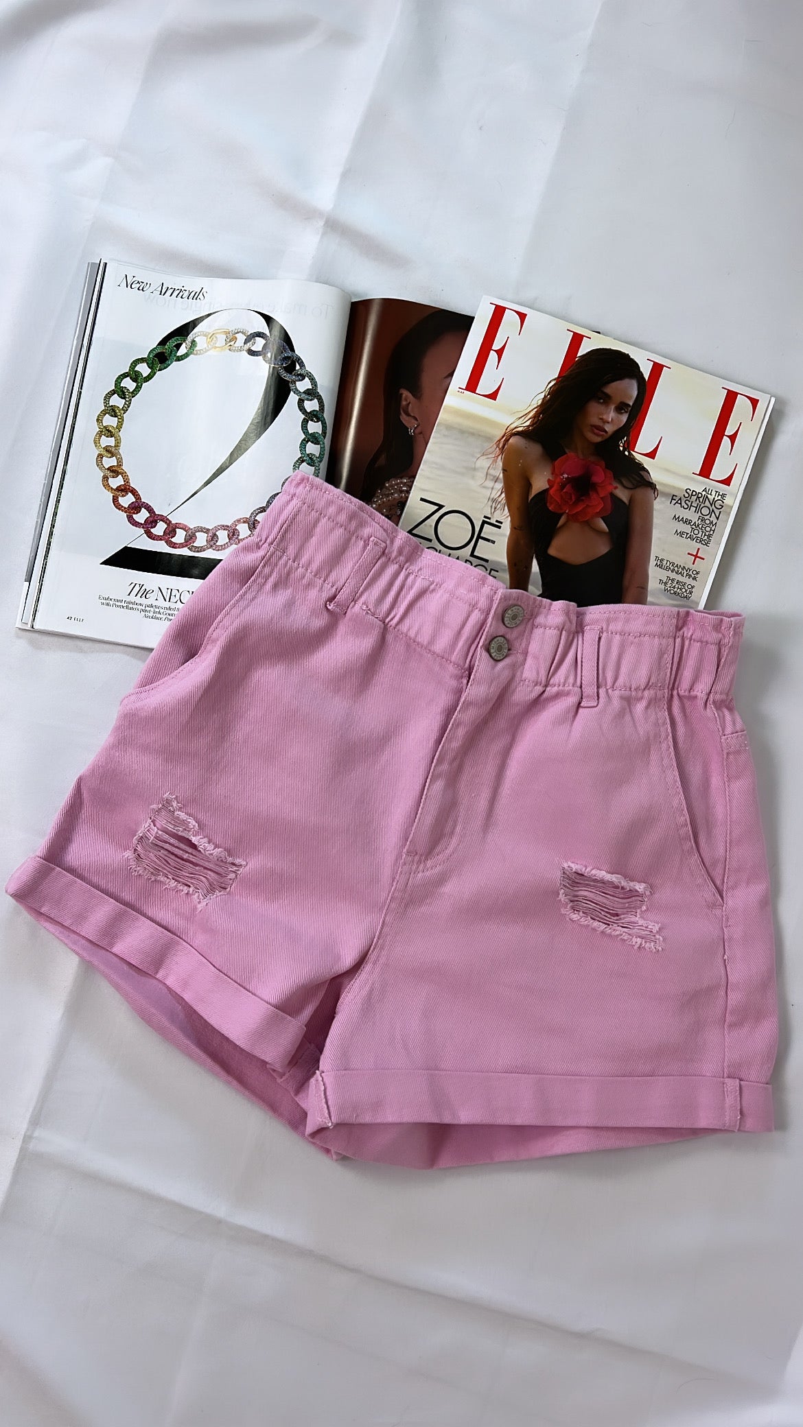 Pink paper bag shorts